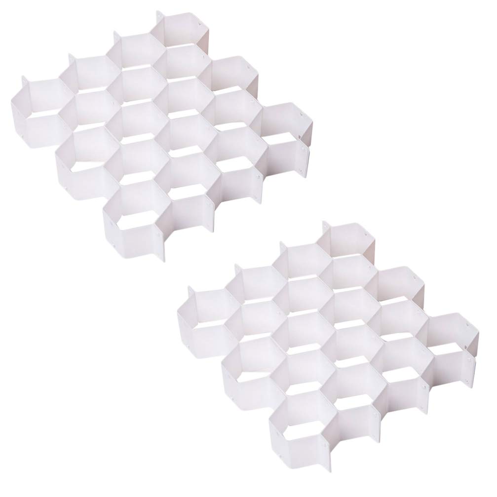 TOPBATHY 2-Pack Adjustable Honeycomb Drawer Organizers - White Storage Dividers for Dresser, Closet & Underwear Organization | Perfect for Bedroom, Bathroom & Office Drawer Organization