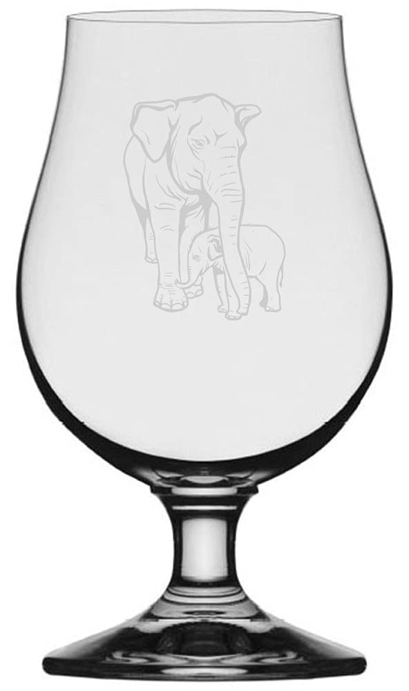 Elephant & Baby Zoo Beer Glass 13.25oz - Iona Etched Glass for Beer Lovers & Collectors