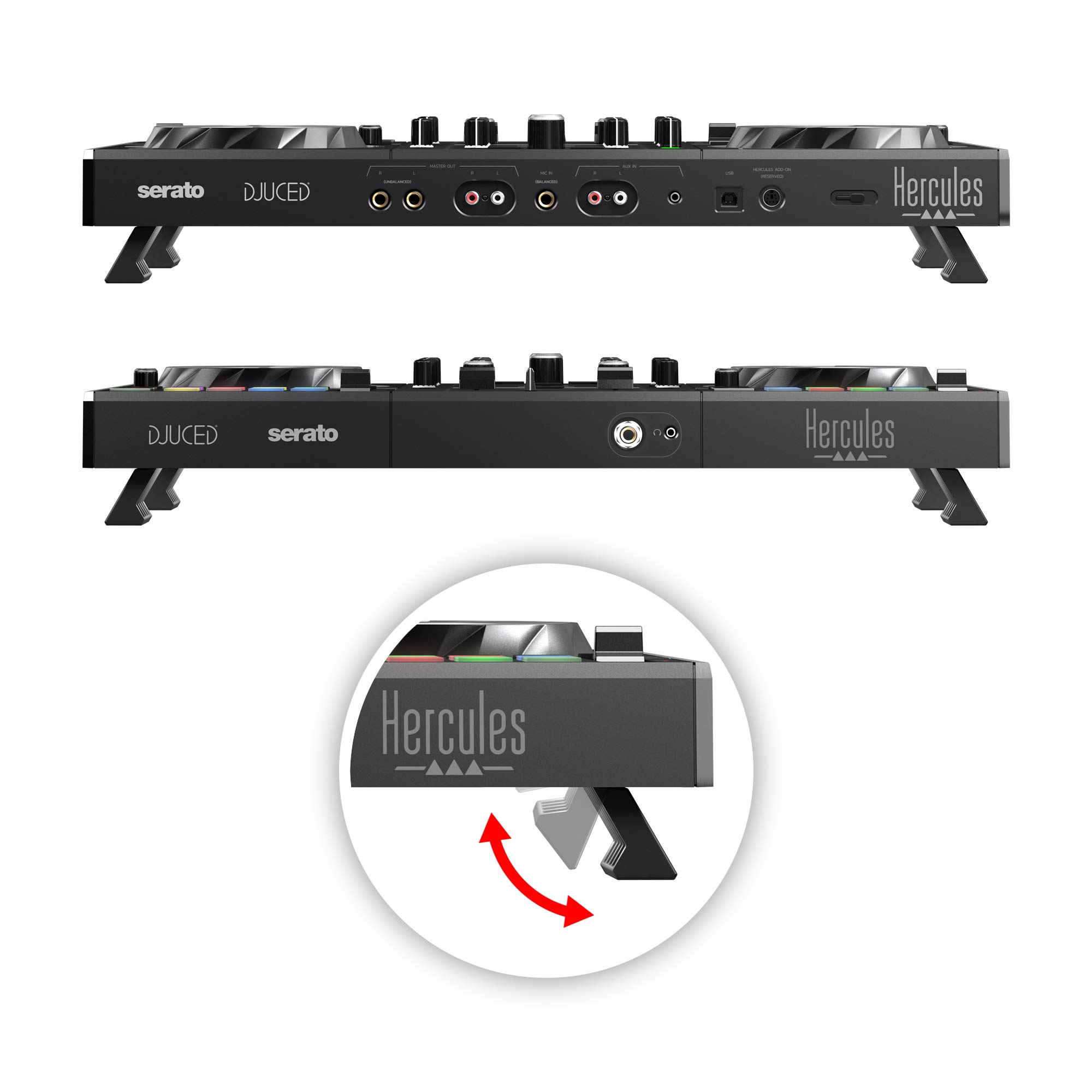 Hercules DJControl Inpulse 500 Professional 2-Deck USB DJ Controller for Serato DJ & DJUCED Software (Included) | Pyle Adjustable Portable Laptop Stand for DJs, Producers & Office Use - Perfect for Live Performances & Home Studios