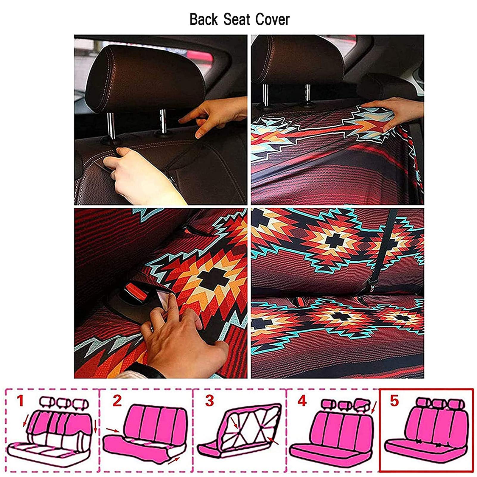 JEOCODY 13-Piece Universal Car Seat Covers Set with Horse Print Design - Includes Stretchy Steering Wheel Cover, Floor Mats & Seat Belt Covers - Durable Car Interior Accessories for Men & Women - Perfect for SUVs, Trucks & Sedans