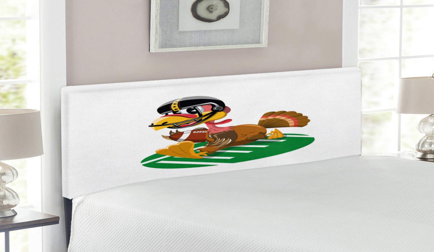 Ambesonne Turkey Themed Upholstered Headboard - Funny American Football Playing Bird & Thanksgiving Decor, Queen Size Memory Foam Bed Headboard for Bedroom Decor | Perfect for Thanksgiving, Sports Fans & Unique Home Decor