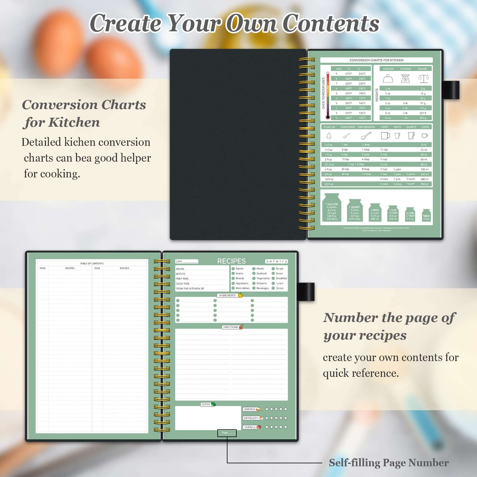 ALLTREE Spiral Recipe Notebook - 120 Pages with 15 Tabs for Organizing Family Recipes, 5.5