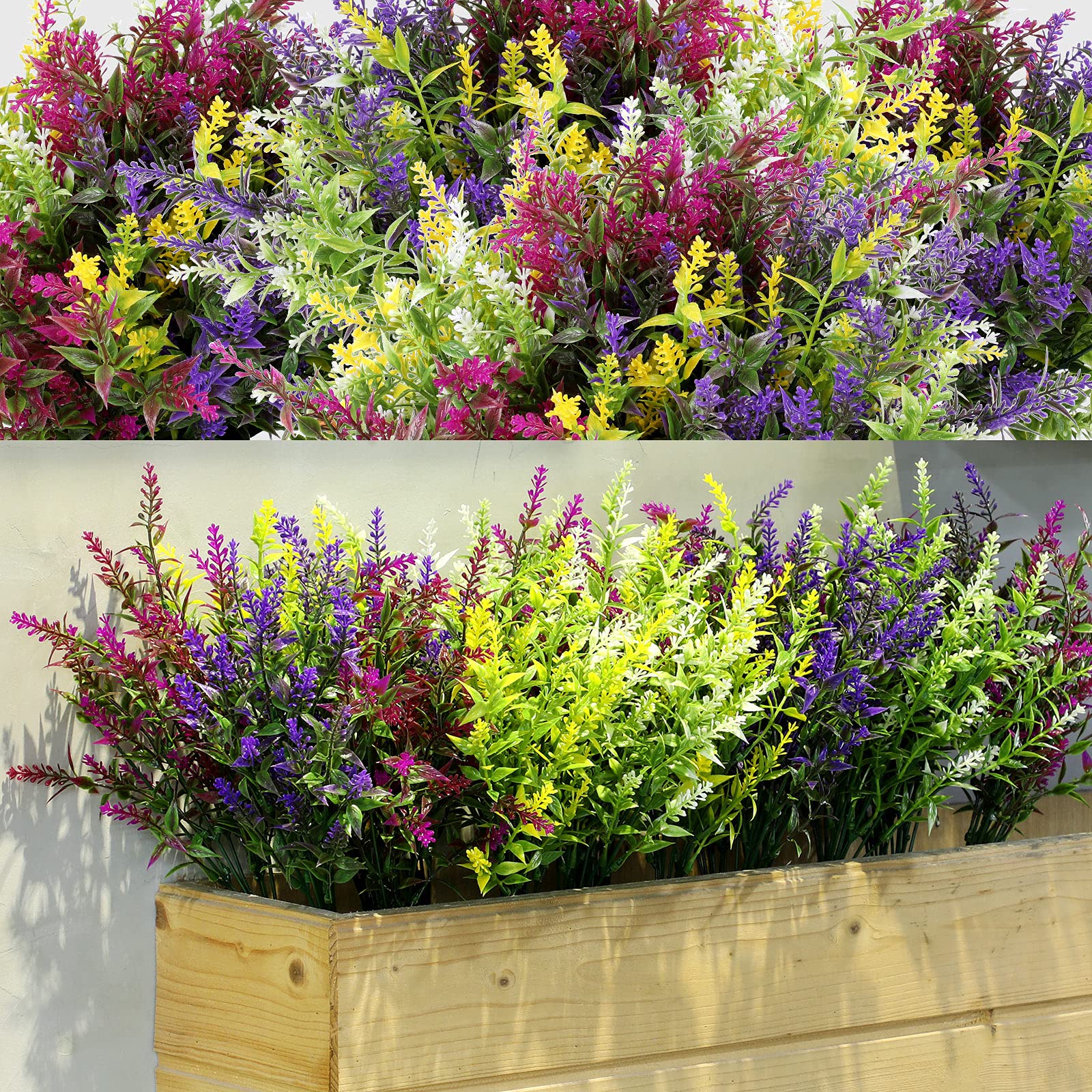 24 Pack Artificial Lavender Flowers - UV Resistant Fake Outdoor Plants for Home Garden Decor, Porch, Courtyard - Realistic Faux Greenery for Indoor/Outdoor Use (Weddings, Parties, Office & Home Decoration)