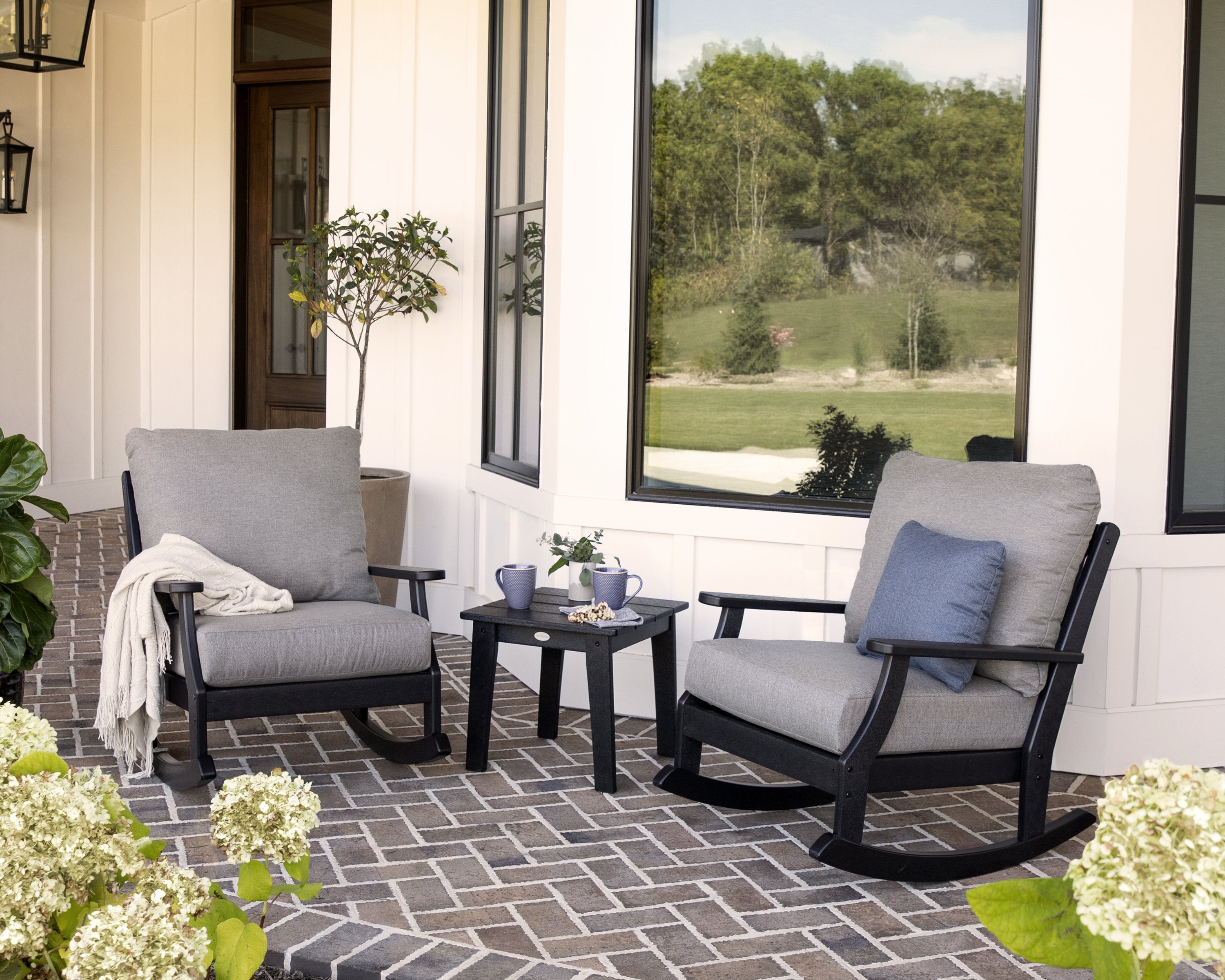 Polywood Braxton 3-Piece Deep Seating Rocker Set - Outdoor Patio Furniture for Garden, Poolside & Backyard Relaxation