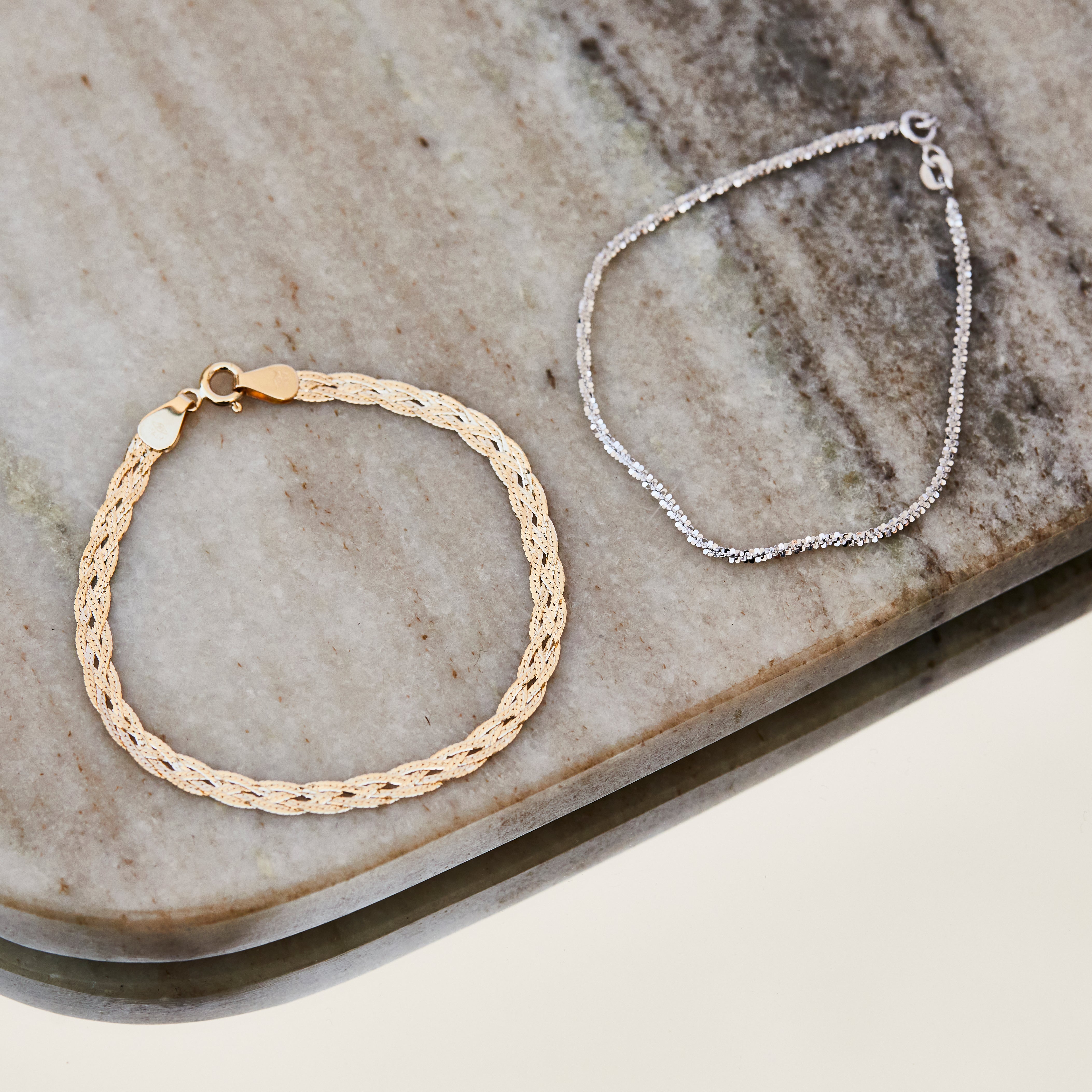 Diamond Cut Braid Chain Bracelet for Women - 14K Gold Plated Stainless Steel Jewelry - Perfect for Parties, Weddings & Everyday Wear