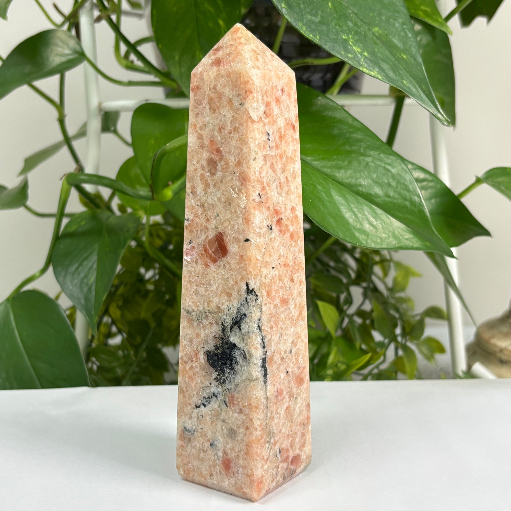 Natural Sunstone Crystal Obelisk Tower Point - Polished Healing Gemstone for Vitality, Confidence & Solar Energy - Uplifting Stone for Collectors & Home Décor - Perfect for Meditation, Reiki, and Positive Energy Spaces (RPO434)