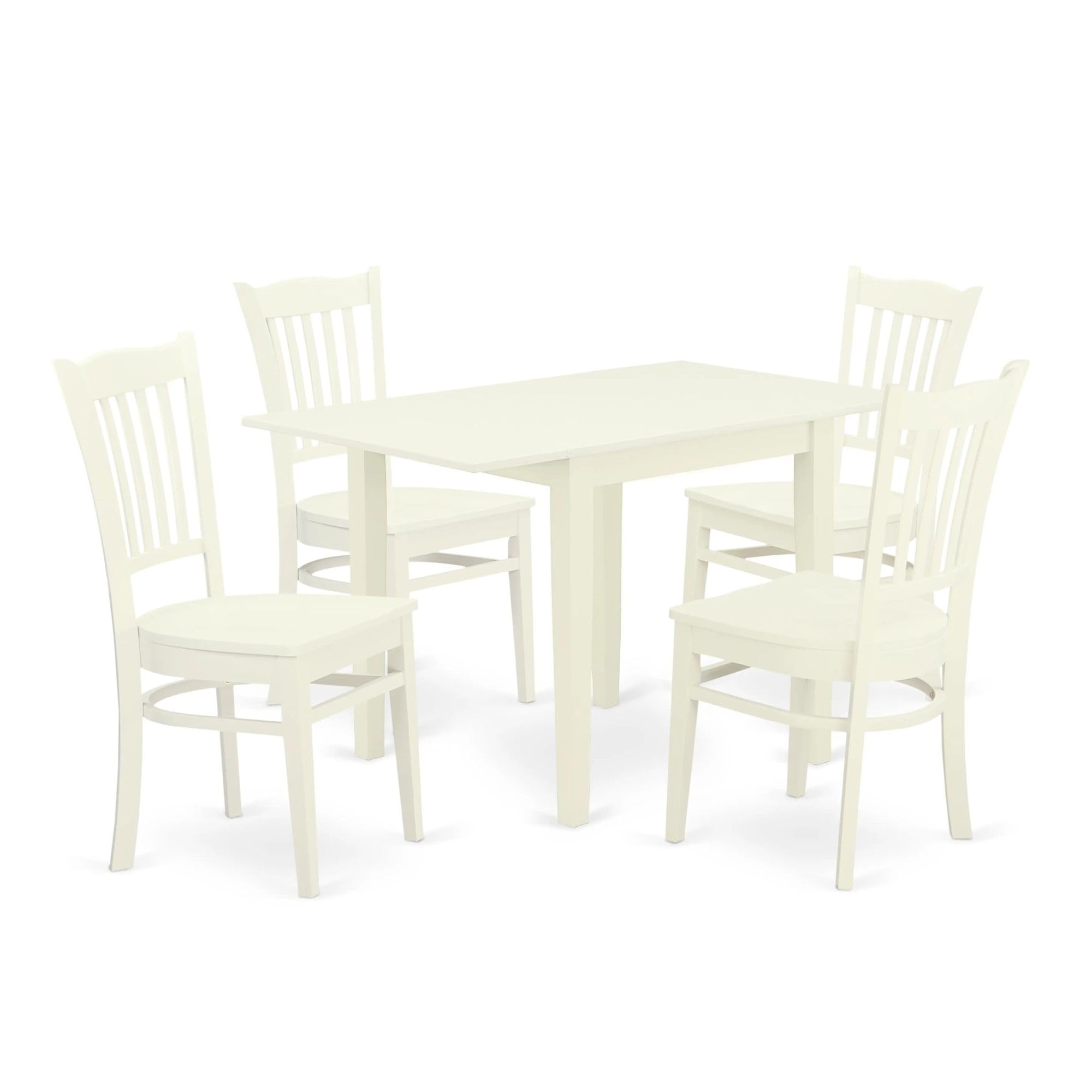 East West Furniture 5-Piece Dining Set with Drop-Leaf Table & 4 Chairs - 30x48 Inch Linen White Kitchen Table Set for Small Spaces | Perfect for Apartments, Breakfast Nooks & Cozy Dining Areas