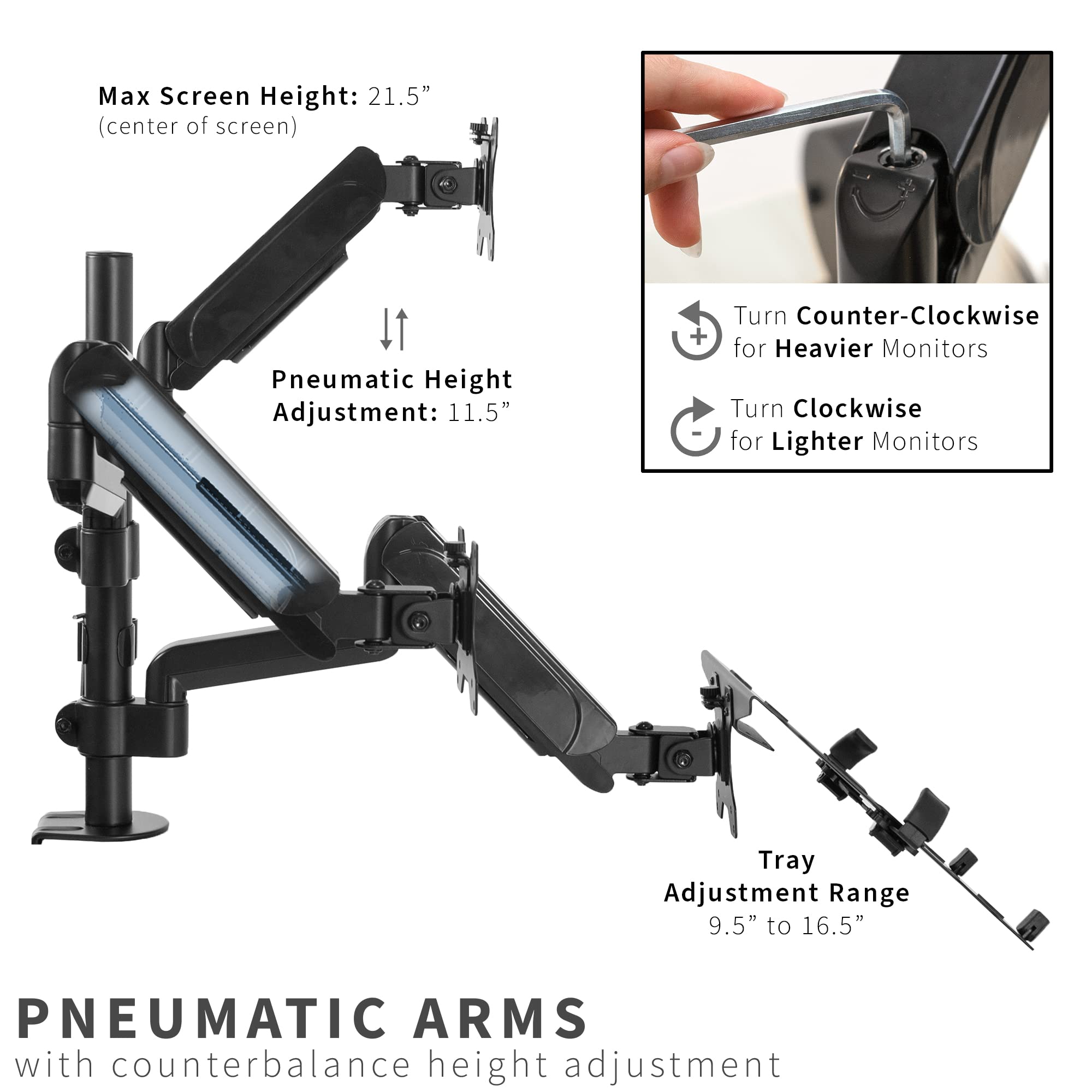 VIVO Dual Monitor and Laptop Mount Stand - Adjustable Pneumatic Arm for 17 to 32 inch Screens & 10 to 15.6 inch Notebooks, Includes Laptop Tray, C-Clamp and Grommet Base - Perfect for Home Office, Gaming Setup and Workspace Organization (Black, STAND-V003KL)
