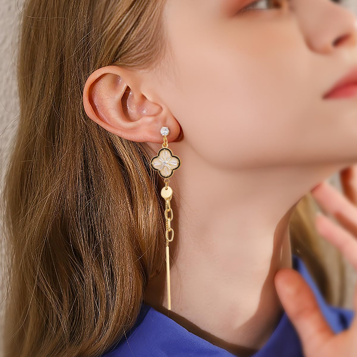 925 Sterling Silver Gold Plated Bee & Honeycomb Drop Earrings for Women - Geometric Fashion Long Tassel Hoop Earrings with Cubic Zirconia, Dainty Jewelry Gift for Her | Perfect for Date Night, Office Wear & Special Occasions