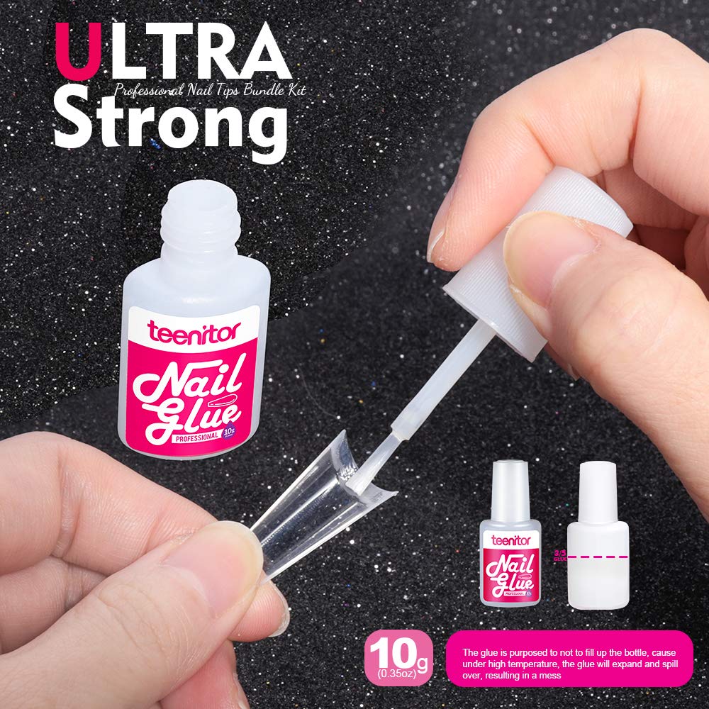 500 Pcs Clear Coffin Press on Nails - French Acrylic Artificial Nail Tips Set with Nail Glue, Files, Buffer, Shiner & Brush | Natural Half Cover False Nails for Salon, Party & Daily Wear by Teenitor