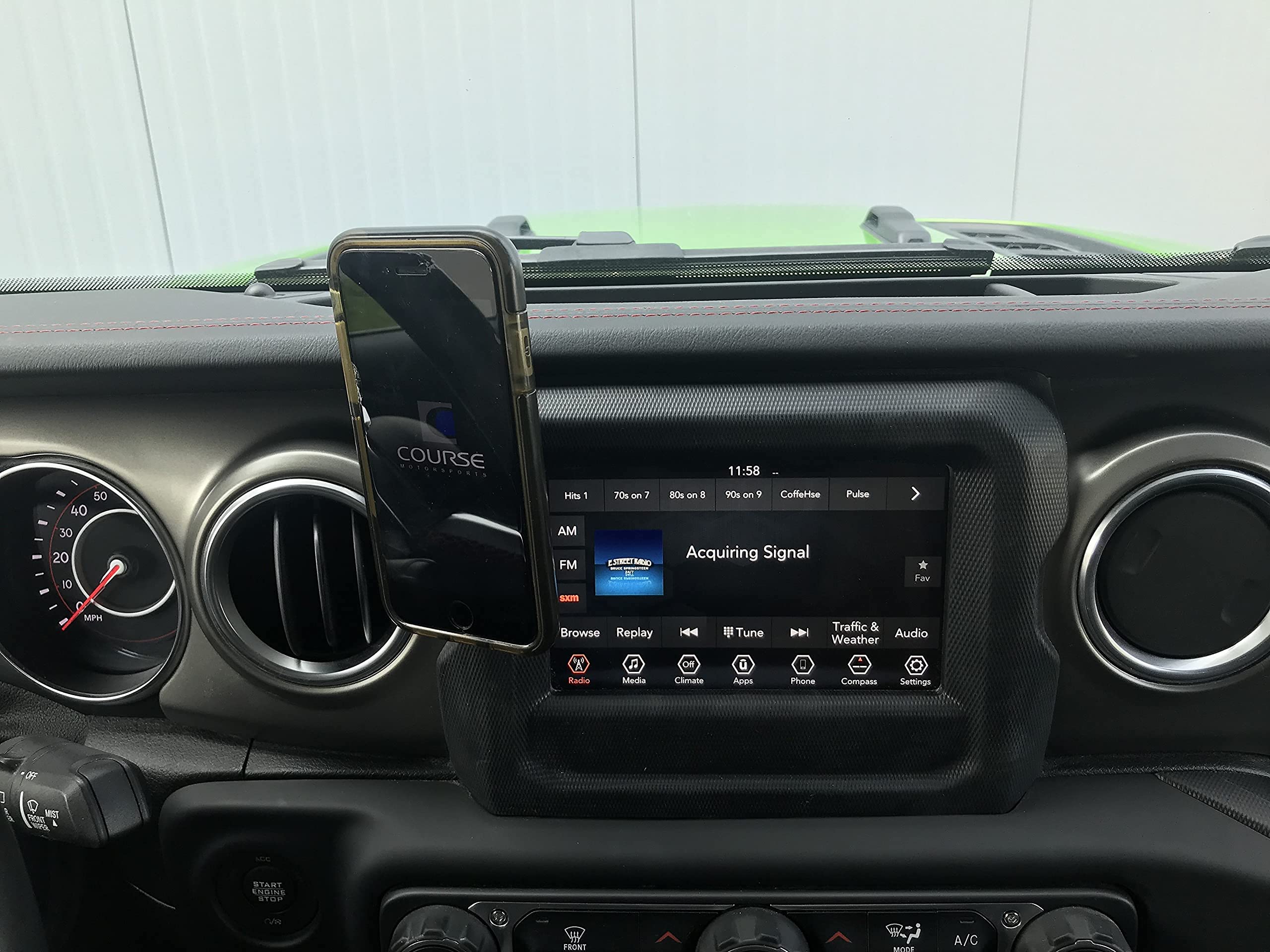 Course Motorsports DirectFit Automatic Gripping Wireless Charging Car Phone Mount for Jeep Wrangler/Gladiator/Rubicon (2018-2023) - Black | Hands-Free Charging & Secure Hold | Perfect for Off-Roading & Daily Commutes