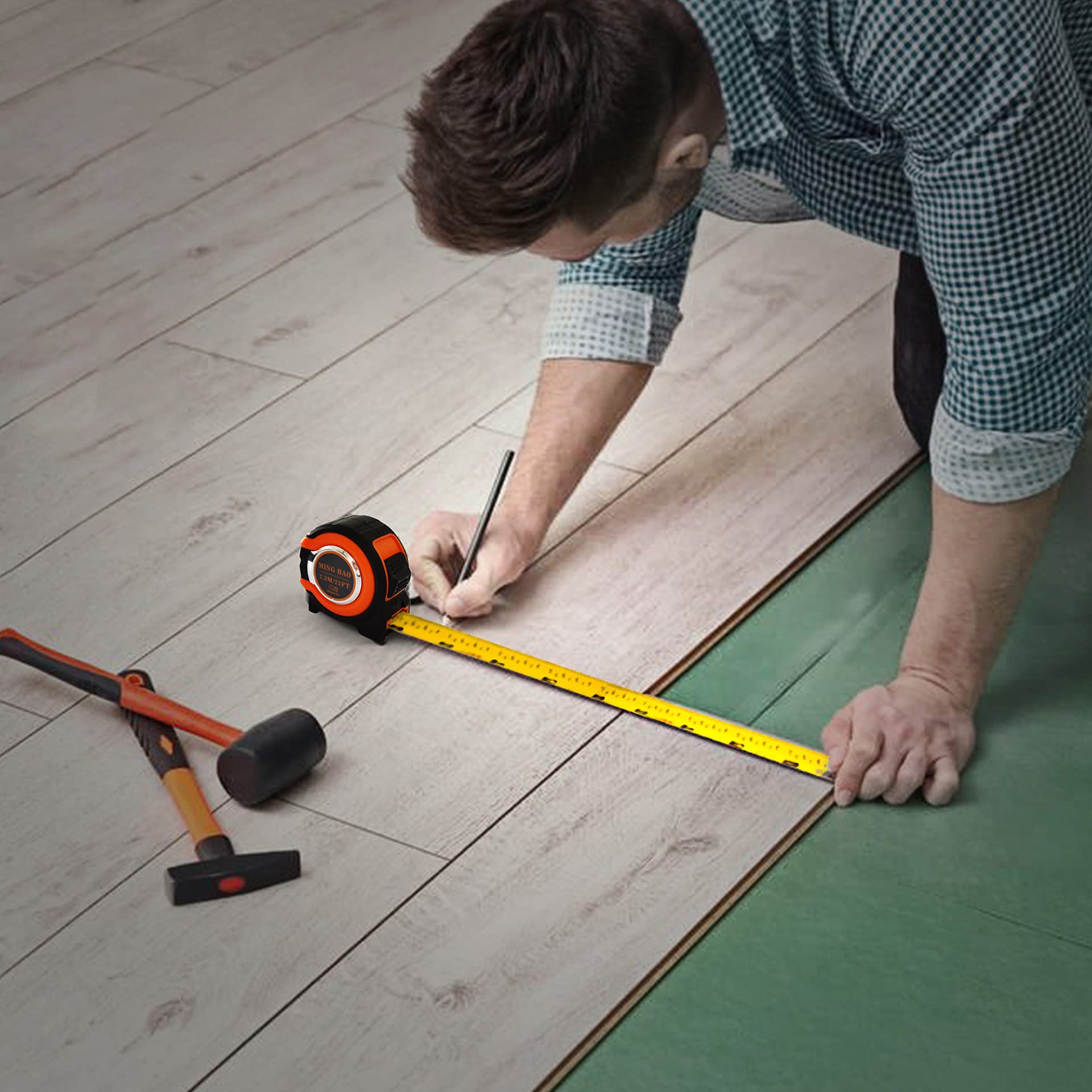 25 Ft Tape Measure with Easy-Read Fractions, Magnetic Hook & Finger Lock - Durable Shock-Absorbent Rubber Case for Construction, DIY Projects & Home Improvement