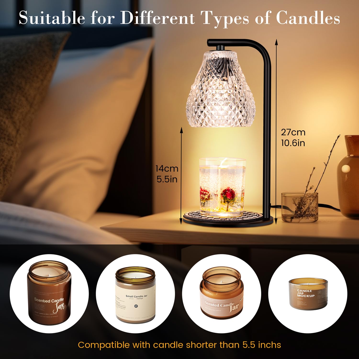 NEWHCTE Electric Candle Warmer with Timer & Remote Dimmer - 2x50W Bulbs Wax Melter for Home Decor, Aromatherapy, Bedroom Ambiance - Perfect for Relaxation, Romantic Nights & Holiday Decorations