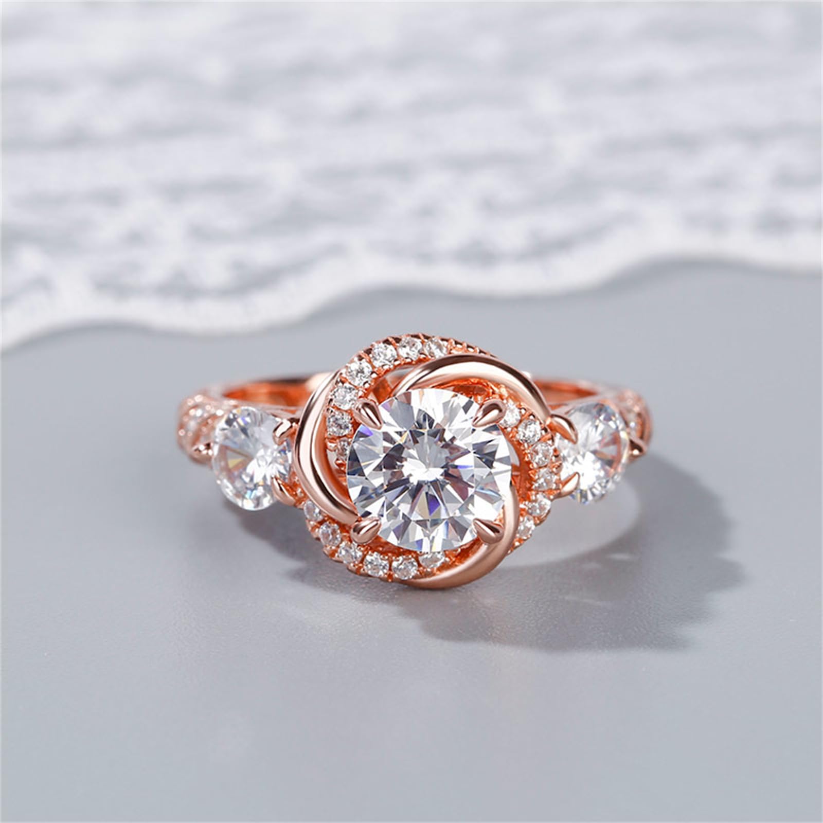 Jeulia 3ct Halo Simulated Diamond Engagement Ring - 925 Sterling Silver Rose Gold Plated Cubic Zirconia Wedding Band for Women - Anniversary, Promise, Proposal Jewelry with Gift Box - Perfect for Bridal, Valentine's Day & Special Occasions
