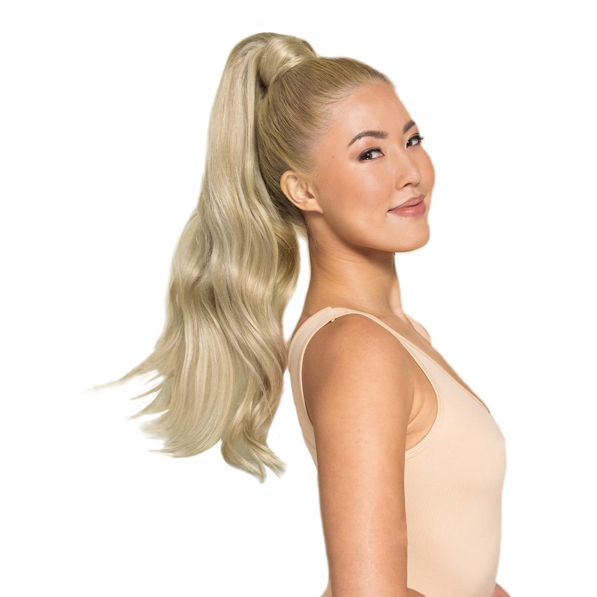 WENNALIFE 22 Inch Clip-In Ponytail Hair Extension - 80g Light Blonde Highlighted Golden Blonde Human Hair - Remy Hair Wrap Around Ponytail for Women - Perfect for Parties, Weddings & Daily Styling