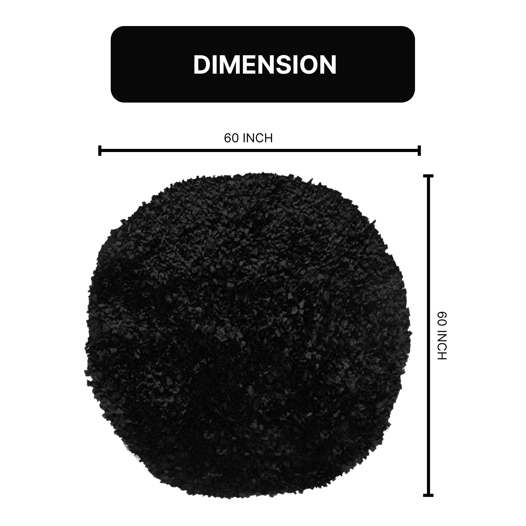 Premium Soft Shaggy Round Rug - Machine Washable Non-Slip Indoor Carpet for Living Room & Bedroom - Foldable Easy Clean 5' Black Area Rug - Perfect for Cozy Home Decor & Pet-Friendly Spaces