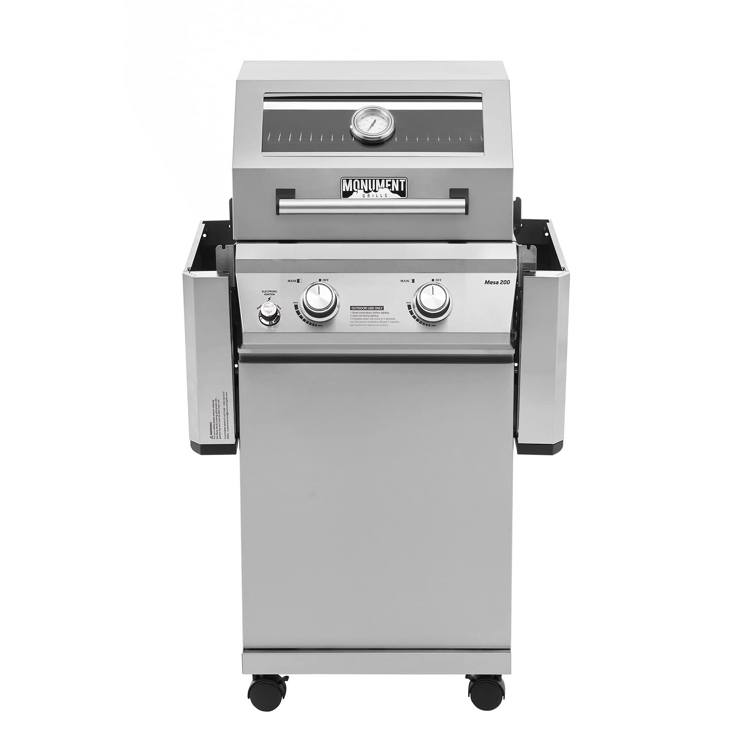 Monument Grills 14633 2-Burner Stainless Steel Propane Gas Grill with Clearview® Lid & Knob Controls - Mesa 200 Outdoor BBQ Grill for Backyard, Patio, and Tailgating