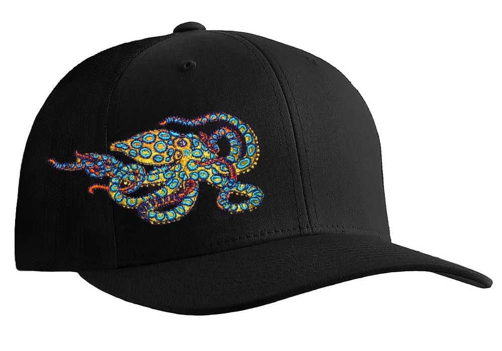 Blue Ring Octopus Scuba Diving Flexfit Cap - Perfect for Underwater Adventures and Outdoor Activities