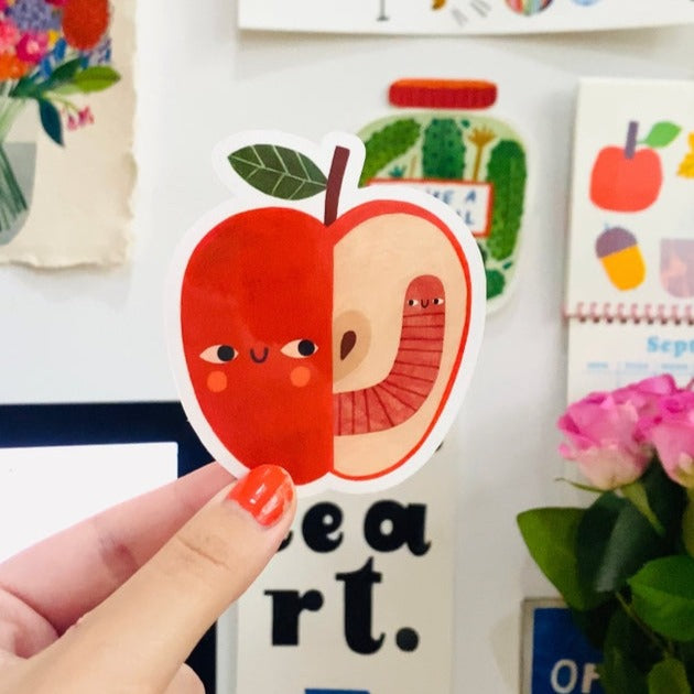 Apple & Worm Stickers - Cute Fruit and Bug Decals for Laptops, Water Bottles, Notebooks - Perfect for School, Office & DIY Crafts