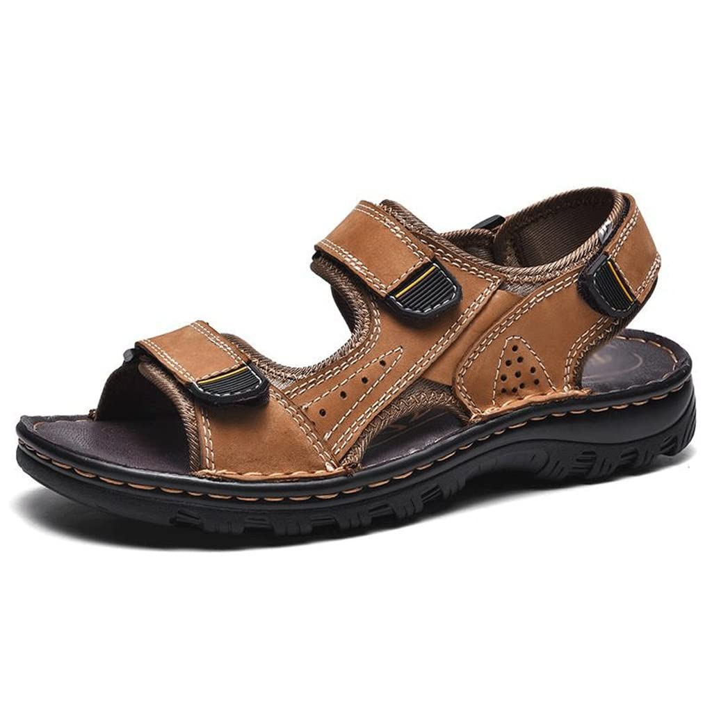 Men's Leather Sandals for Summer - Comfortable Outdoor & Beach Wading Shoes - Casual Leisure Brown Sandals Size 46 - Perfect for Beach Vacations, Poolside Lounging & Summer Adventures