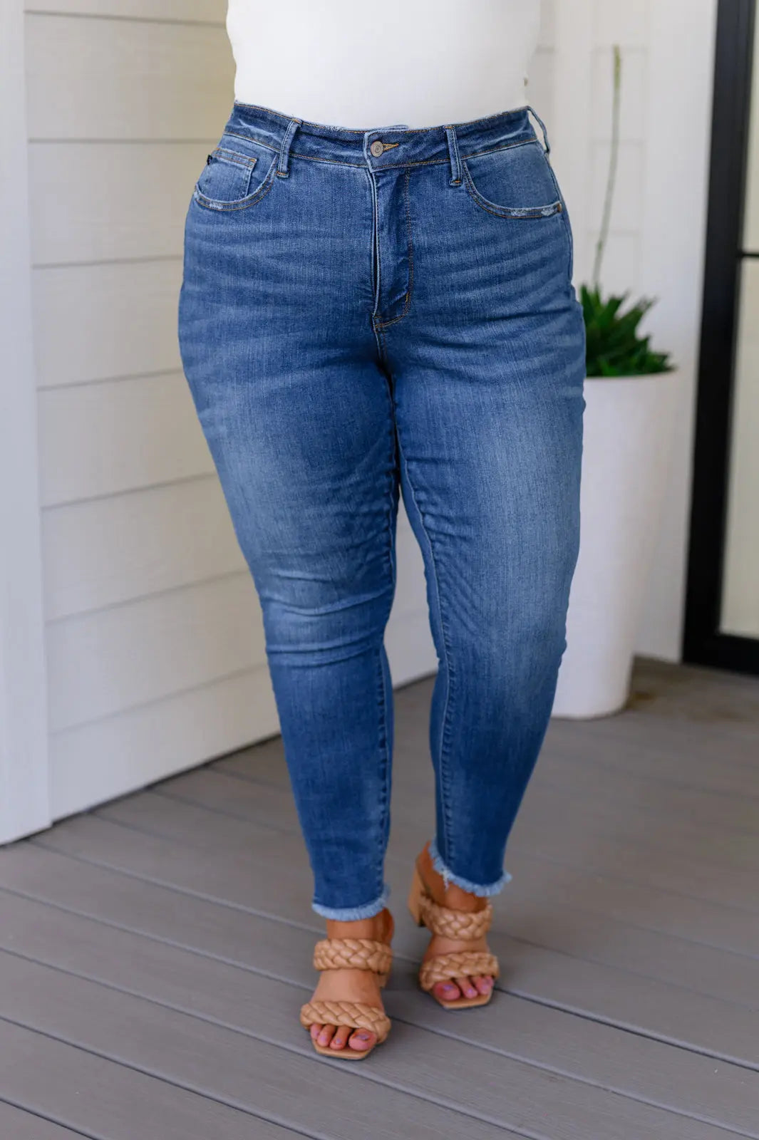 Amy High Rise Control Top Side Slit Skinny Jeans for Women - Slimming Stretch Denim Pants with Tummy Control - Perfect for Work, Date Night & Casual Outings
