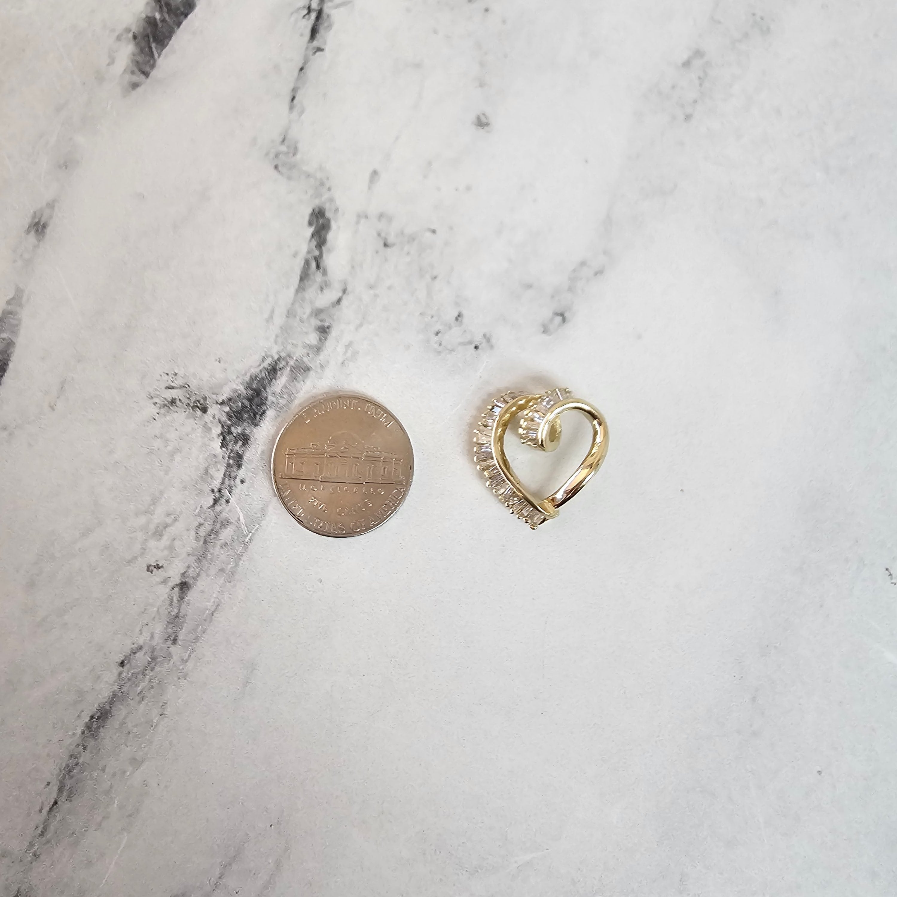 14K Yellow Gold Floating Diamond Baguette Heart Shaped Necklace - Elegant Valentine's Gift for Her, Anniversary Jewelry, Romantic Date Night Accessory