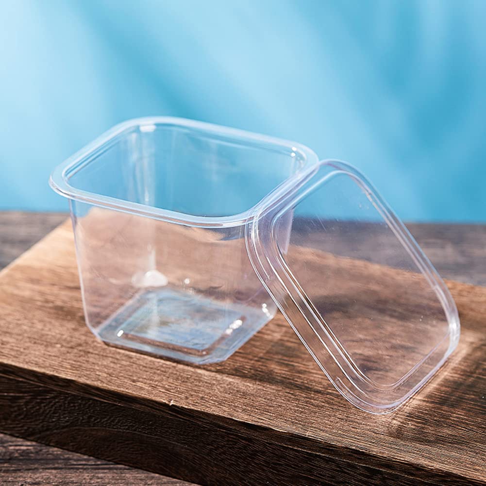 TOFLEN 50-Pack 12 oz Clear Square Plastic Dessert Cups with Lids & Sporks - Reusable Parfait, Yogurt, Pudding, Mousse, Fruit & Cake Containers for Parties, Catering & Home Baking