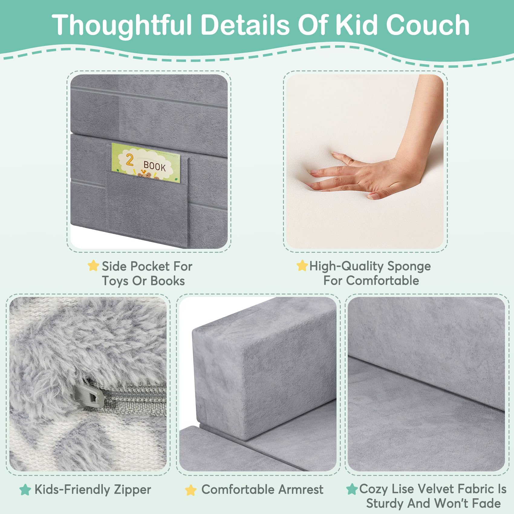 BIERUM Kids Play Couch - 6PCS Modular Sofa Set with Soft Blanket, Convertible Toddler Couch for Boys & Girls - Perfect for Playroom, Nursery, Daycare & Indoor Playtime - Durable Kids Furniture for Reading, Napping & Creative Play
