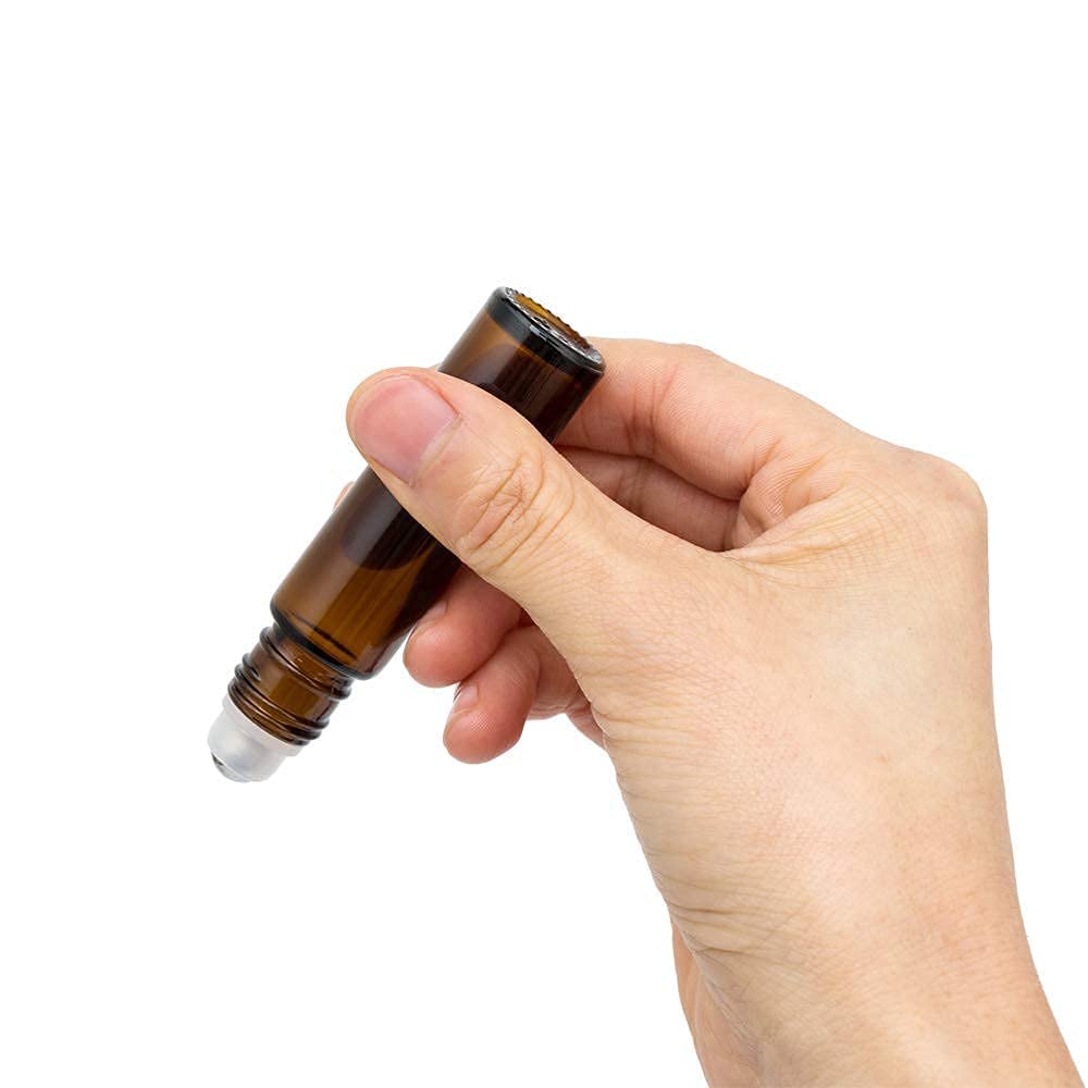 JARBAZAAR 6-Pack Amber Glass Roll On Bottles with Black Cap - 10ml Essential Oil Bottles for Perfumes, Lip Balms, Aromatherapy | Refillable, Reusable & Eco-Friendly Leakproof Roller Bottles - Perfect for DIY Beauty, Travel & Home Use