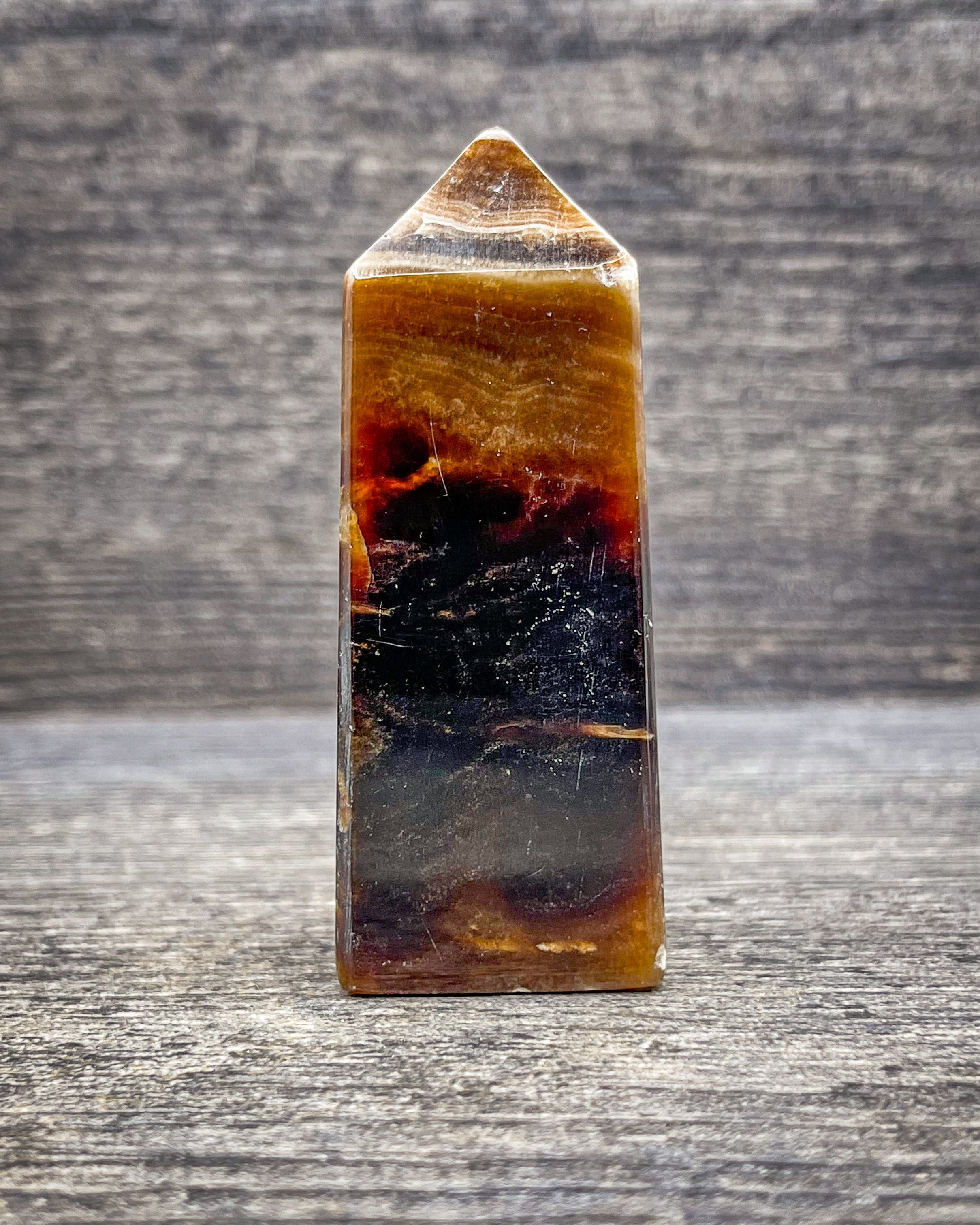 Brown Onyx Tower Carving - 131g Handcrafted Stone Sculpture for Home Decor, Meditation & Feng Shui