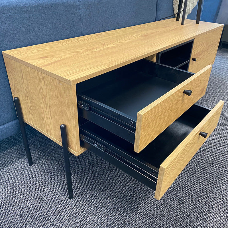 Modern PUNTO Entertainment TV Stand - 1.5M Natural Wood Media Console for Living Room - Perfect for 65 Inch TV, Gaming Setup & Home Theater Organization