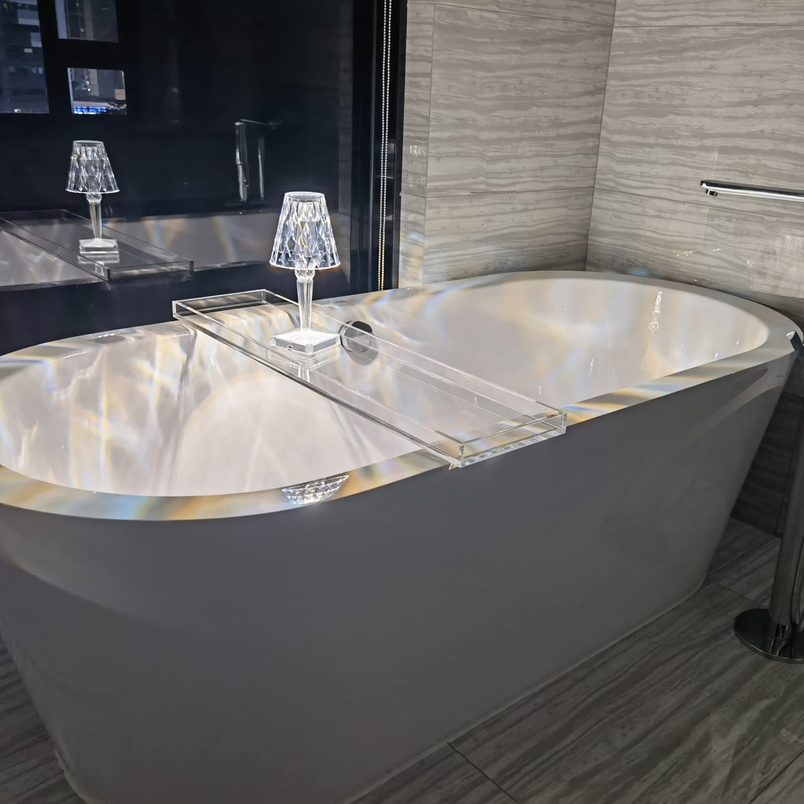 Clear Acrylic Bathtub Tray - 76cm & 82cm Spa Bath Organizer with Non-Slip Design | Perfect for Bathroom Storage, Shower Caddy & Toilet Organization (82x20x3cm) | Ideal for Relaxing Baths, Spa Days & Bathroom Decluttering