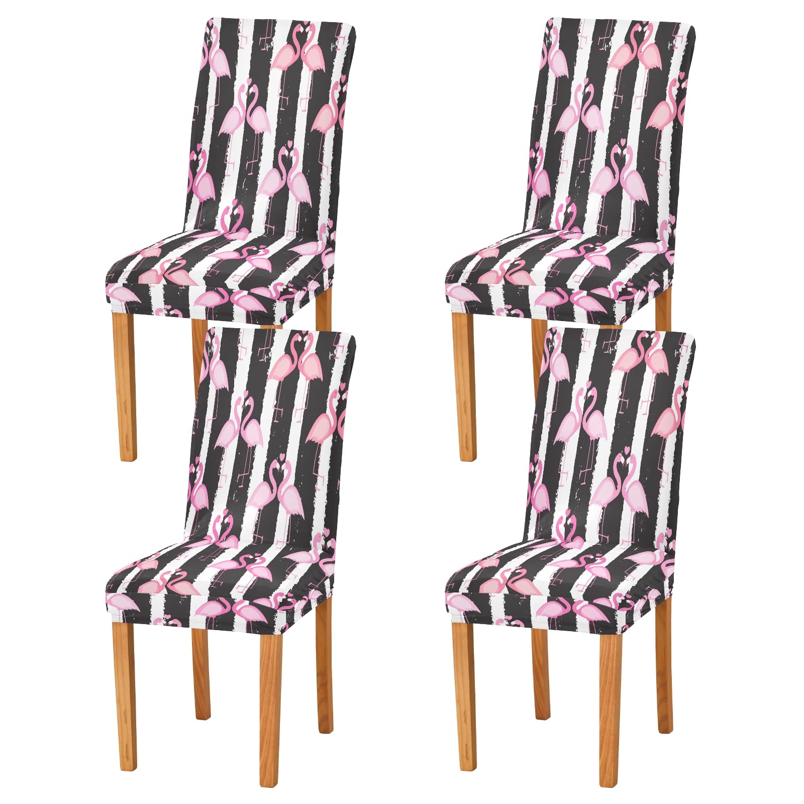 Stylish Pink Flamingo Stretchable Dining Chair Covers Set of 4 - Washable & Removable Slipcovers for Home, Office, Wedding, Banquet & Party Decor | Perfect for Indoor & Outdoor Events