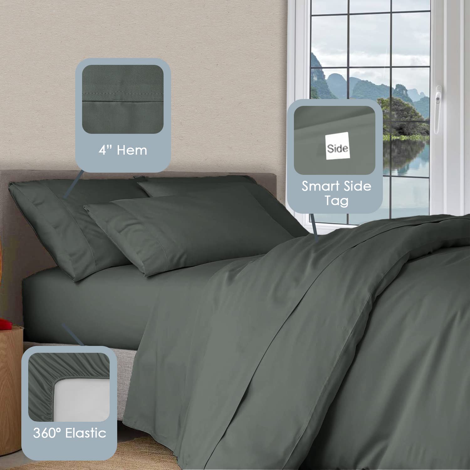 Pizuna Pure 100% Luxury Cotton Full Size Bed Sheets Set - 1000 Thread Count Long Staple Cotton Sateen, Deep Pocket Fits 15