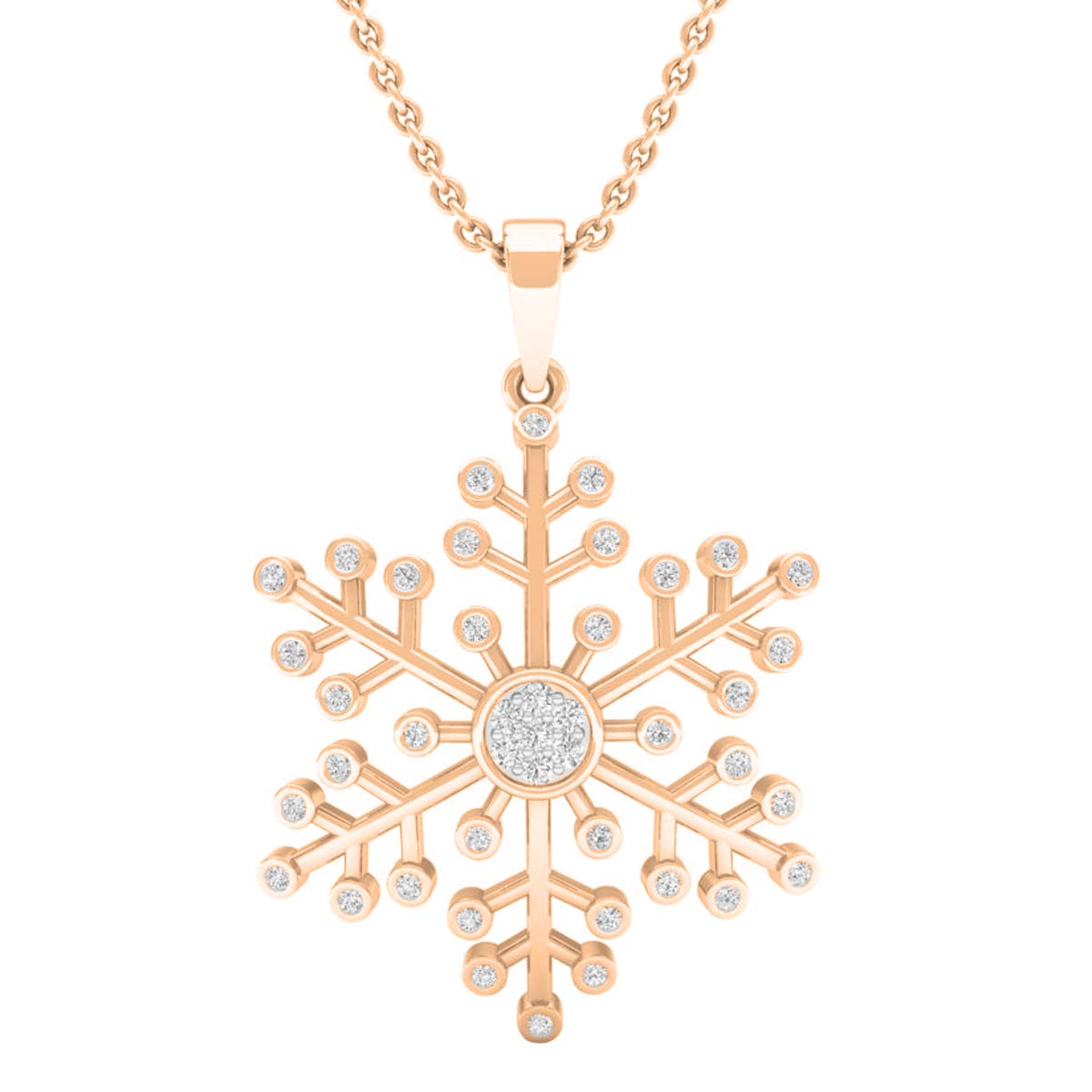 0.25 Carat Round White Diamond Snowflake Pendant Necklace for Women - 14K Gold Chain Included - Elegant Jewelry Gift for Christmas, Anniversary & Special Occasions