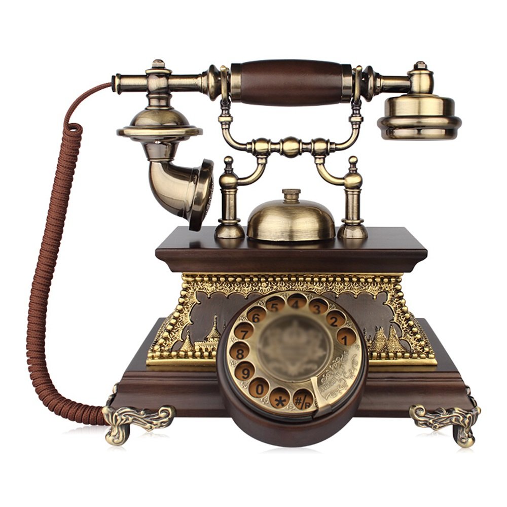 Vintage European Retro Landline Telephone - Solid Wood Home & Office Desk Phone with Double Bracket (Answering Machine Compatible) - Classic Antique Design for Home, Office, or Decorative Use (Color: Brown)