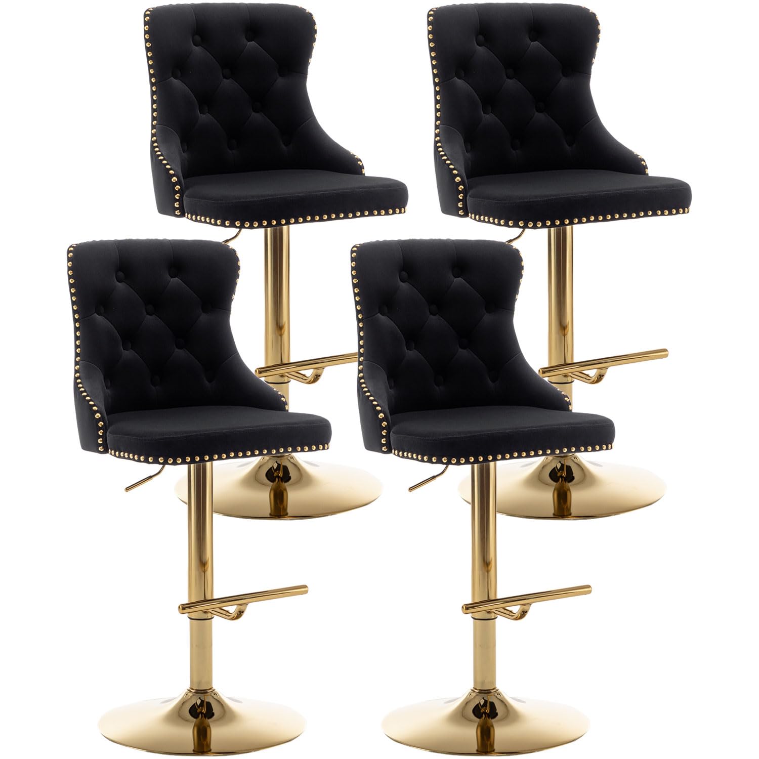 4 Pack Swivel Bar Stools with Button Tufted & Nailhead Trim - 24