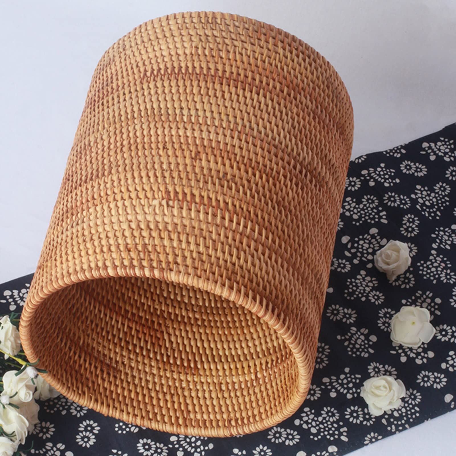 Eco-Friendly Rattan Trash Can - Round Bathroom Waste Basket, Natural Desktop Cylinder Garbage Bin for Bedroom, Office & Home Decor | Perfect for Bathroom, Living Room & Dorm Organization (Size A)
