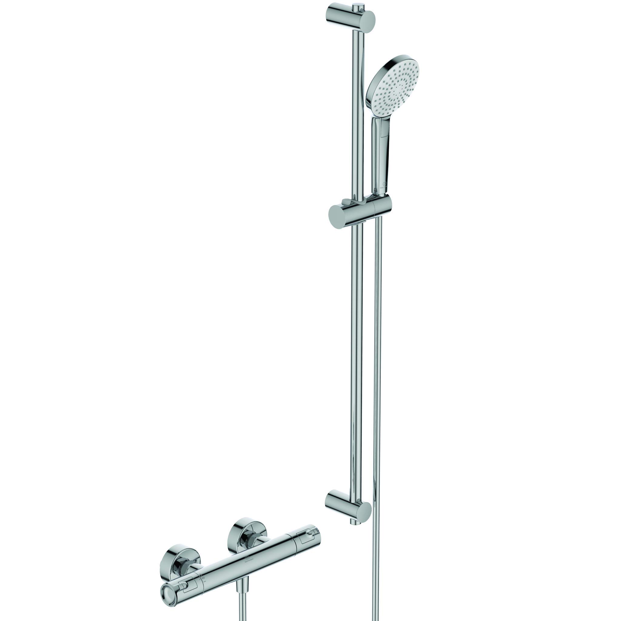 Ideal Standard Ceratherm T50 Thermostatic Shower Kit with Mixer Valve & Adjustable Shower Rail Set in Chrome - Perfect for Modern Bathrooms & Spa-Like Showers
