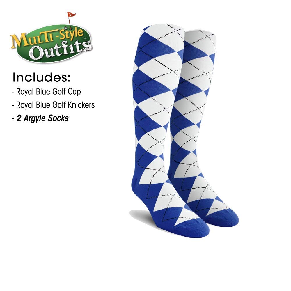 Royal Blue Men's Golf Outfit Set - Matching Knickers, Cap & 2 Over-The-Calf Socks | Stylish & Comfortable Golf Attire for Men | Perfect for Golf Tournaments, Country Club Events & Casual Play