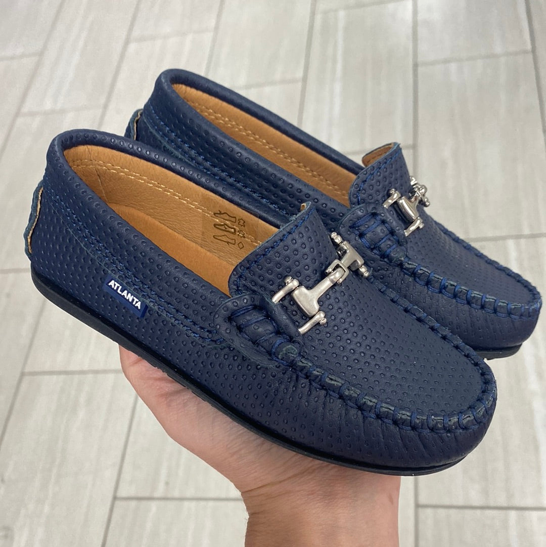 Atlanta Navy Blue Moccasin Loafers with Pressed Buckle - Comfortable Slip-On Shoes for Men, Casual & Office Wear