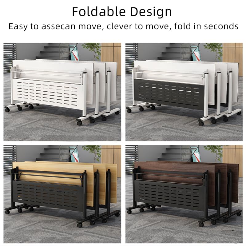 Foldable Conference Table with Wheels - Mobile Training & Seminar Table for Office, Meeting Room, Classroom - White Top & Black Base (47×20×30in) - Perfect for Small Spaces, Quick Setup & Multi-Purpose Use