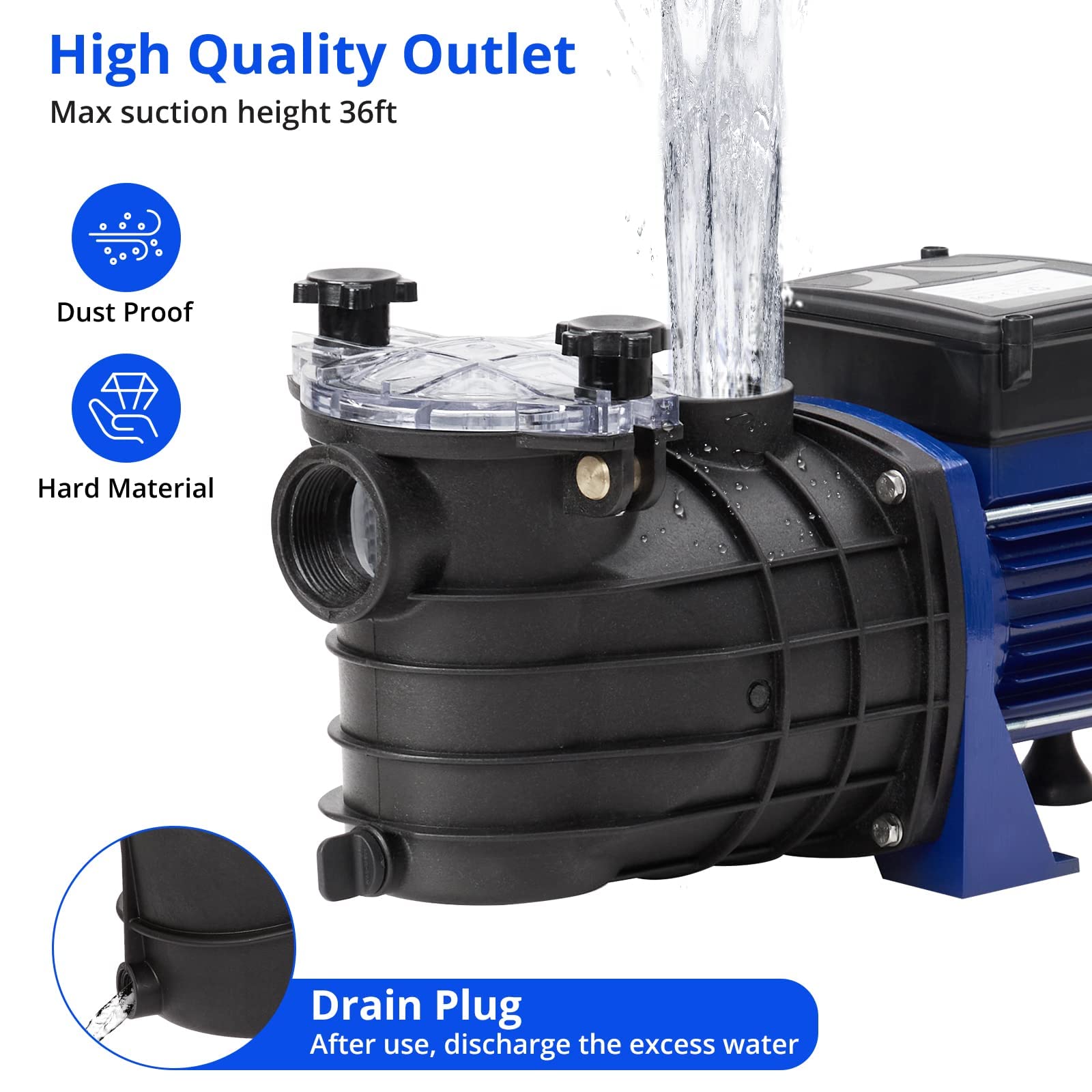 0.75HP In-Ground & Above Ground Pool Pump - 550W 115V High Flow Swimming Pool Pump with 2641GPH & Self-Priming - Quiet Single Speed Pool Pump with Filter Basket for Clean Water - Perfect for Backyard Pools, Spas & Water Features