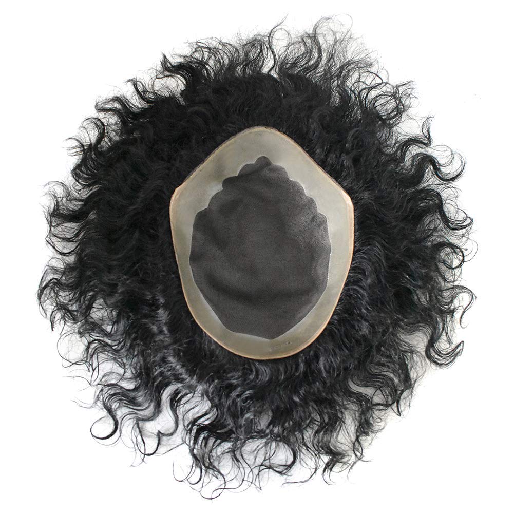 20MM Afro Curly Toupee for Men - 100% Human Hair Black Mens Wig with Fine Mono Lace & Poly Skin - African American Hair System Replacement (11x8 Inch, Jet Black) - Perfect for Daily Wear, Special Occasions & Hair Loss Solutions