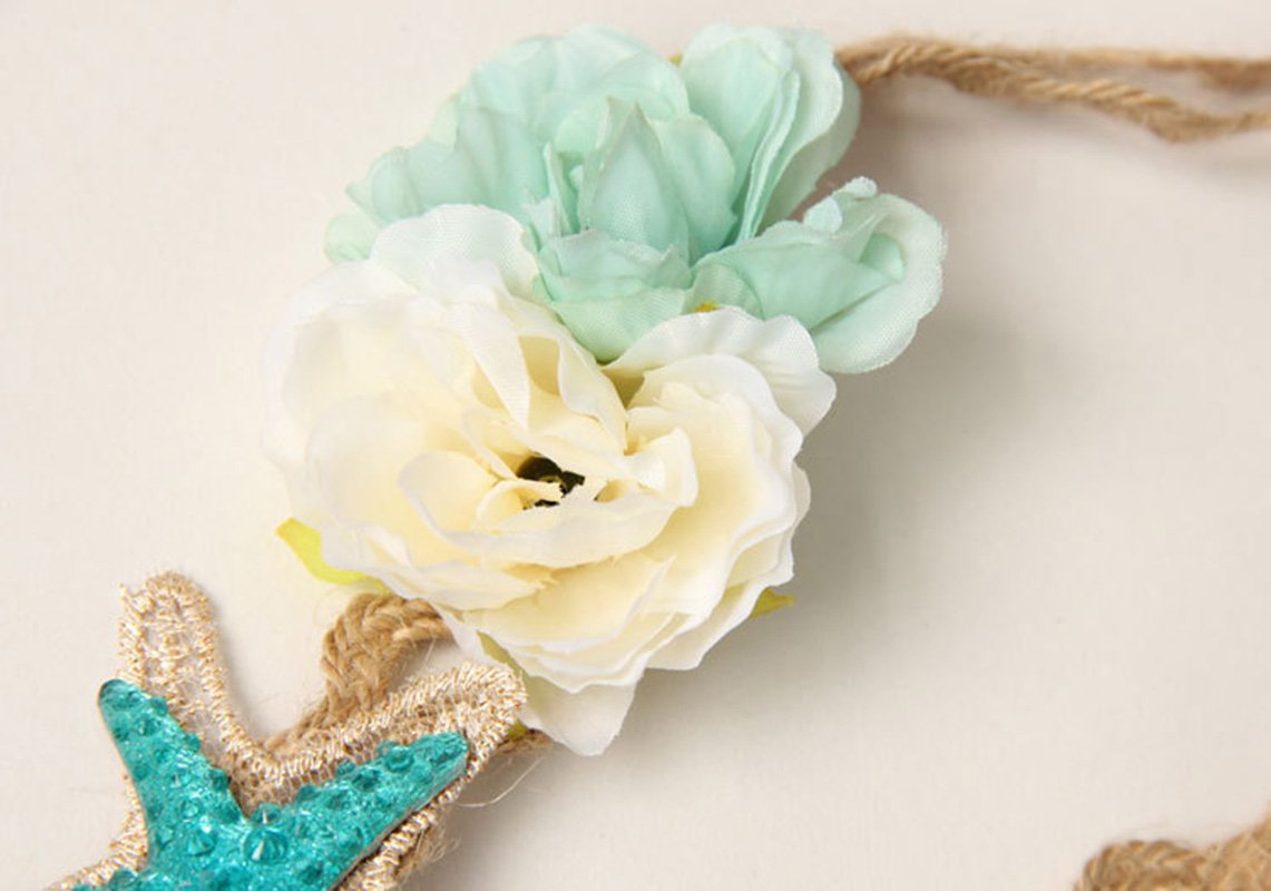 Bodermincer Fashion Ocean Acrylic Starfish Headband - Real Shell Wave Hairband with Rose Flowers, Elastic Forehead Band for Women - Mermaid Hair Accessories for Beach Parties, Weddings & Summer Outfits