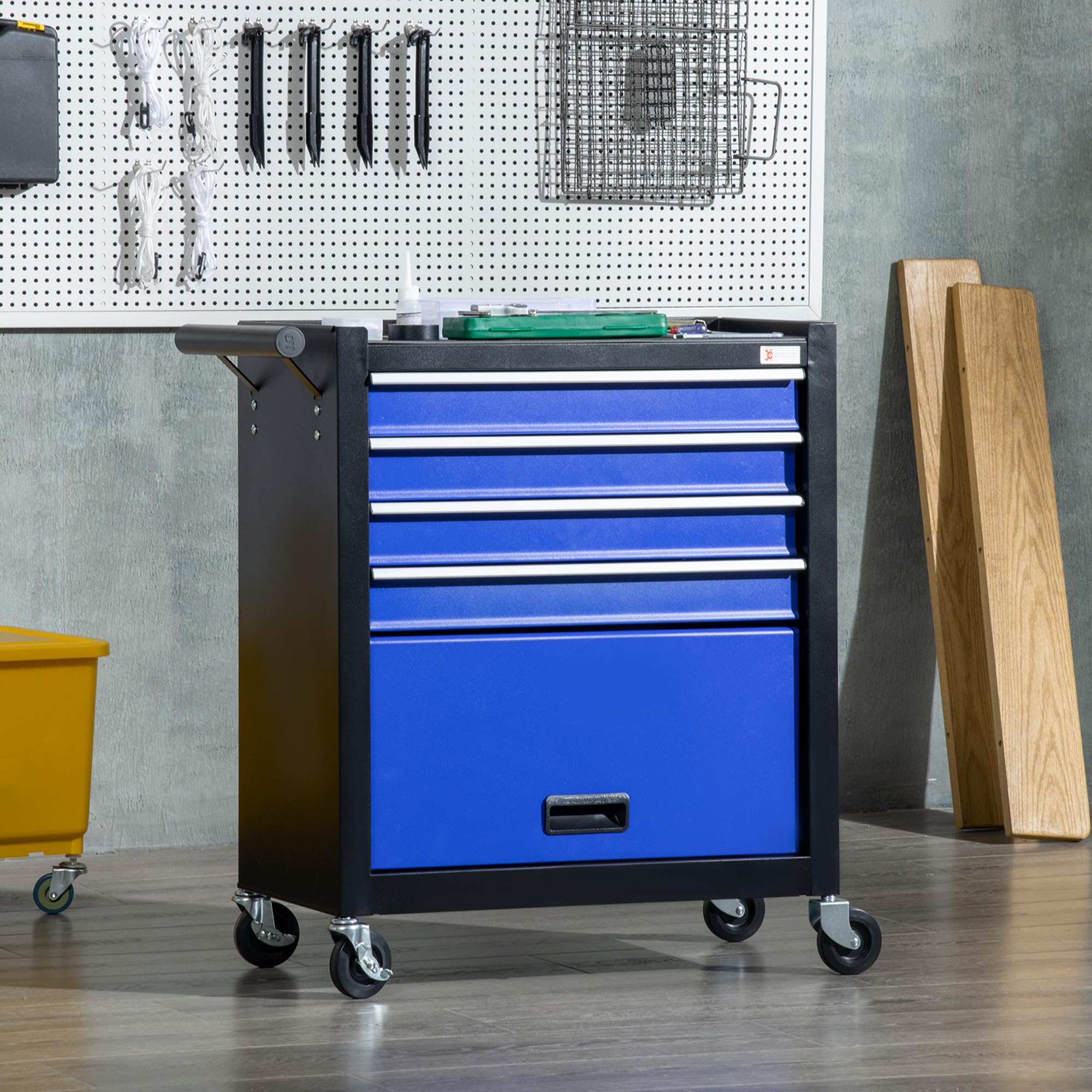 DURHAND 4-Drawer Rolling Tool Chest with Wheels - Heavy Duty Tool Storage Cabinet & Portable Tool Organizer for Garage, Workshop, Factory - Blue - Perfect for Mechanics, DIY Enthusiasts & Professional Tool Organization