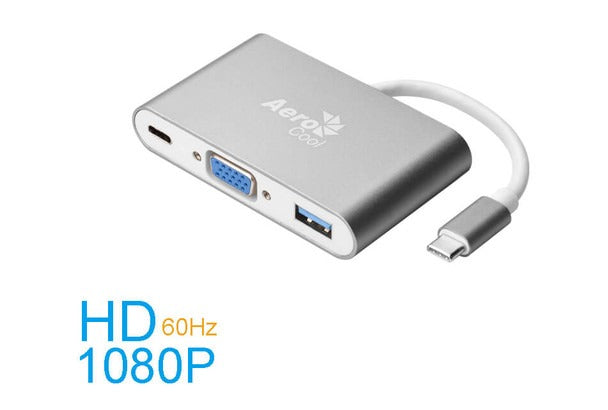 AeroCool Premium USB Type C to VGA Adapter 4K 60Hz - Multi-Function Converter for MacBook, Dell, HP, Surface Pro - Ideal for Home Office, Business Presentations & Gaming Setup