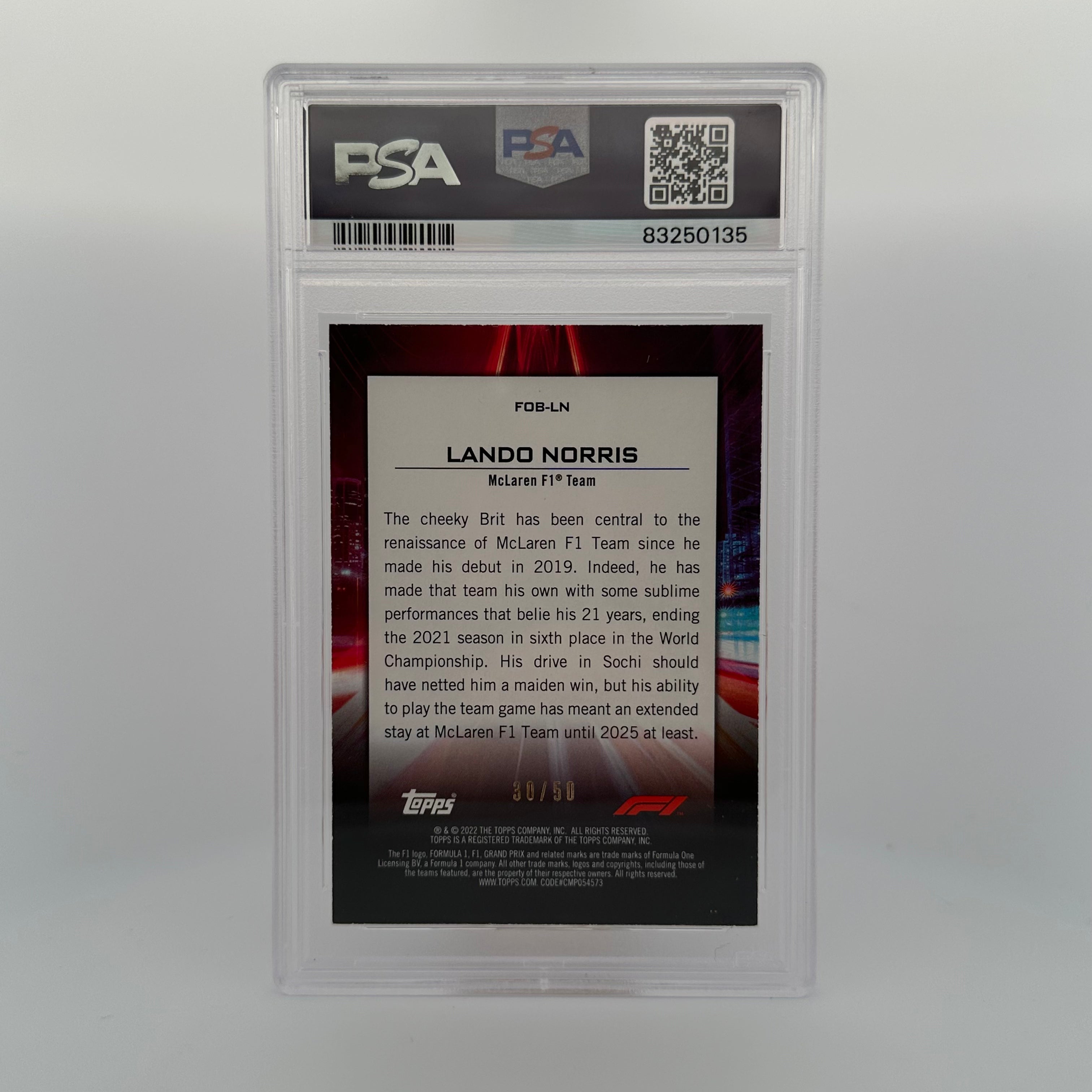 PSA 7 Lando Norris #FOBLN Flash Of Brilliance Gold Trading Card - Rare 30/50 Limited Edition for Collectors & Sports Fans - Perfect for Display, Investment & Memorabilia Collection