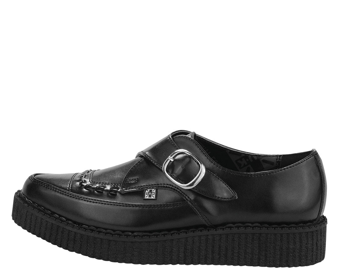 T.U.K Black Leather Strap Buckle Pointed Creeper Shoes - Punk Rock Gothic Platform Boots for Women & Men | Perfect for Concerts, Nightclubs and Alternative Fashion