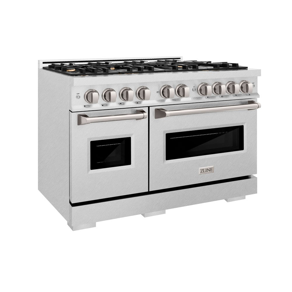 ZLINE 48-Inch 6.7 cu. ft. Classic Double Oven Gas Range - Satin Stainless Steel with 8 Brass Burners (CGRS BR 48) | Professional Kitchen Appliance for Home Chefs & Baking Enthusiasts